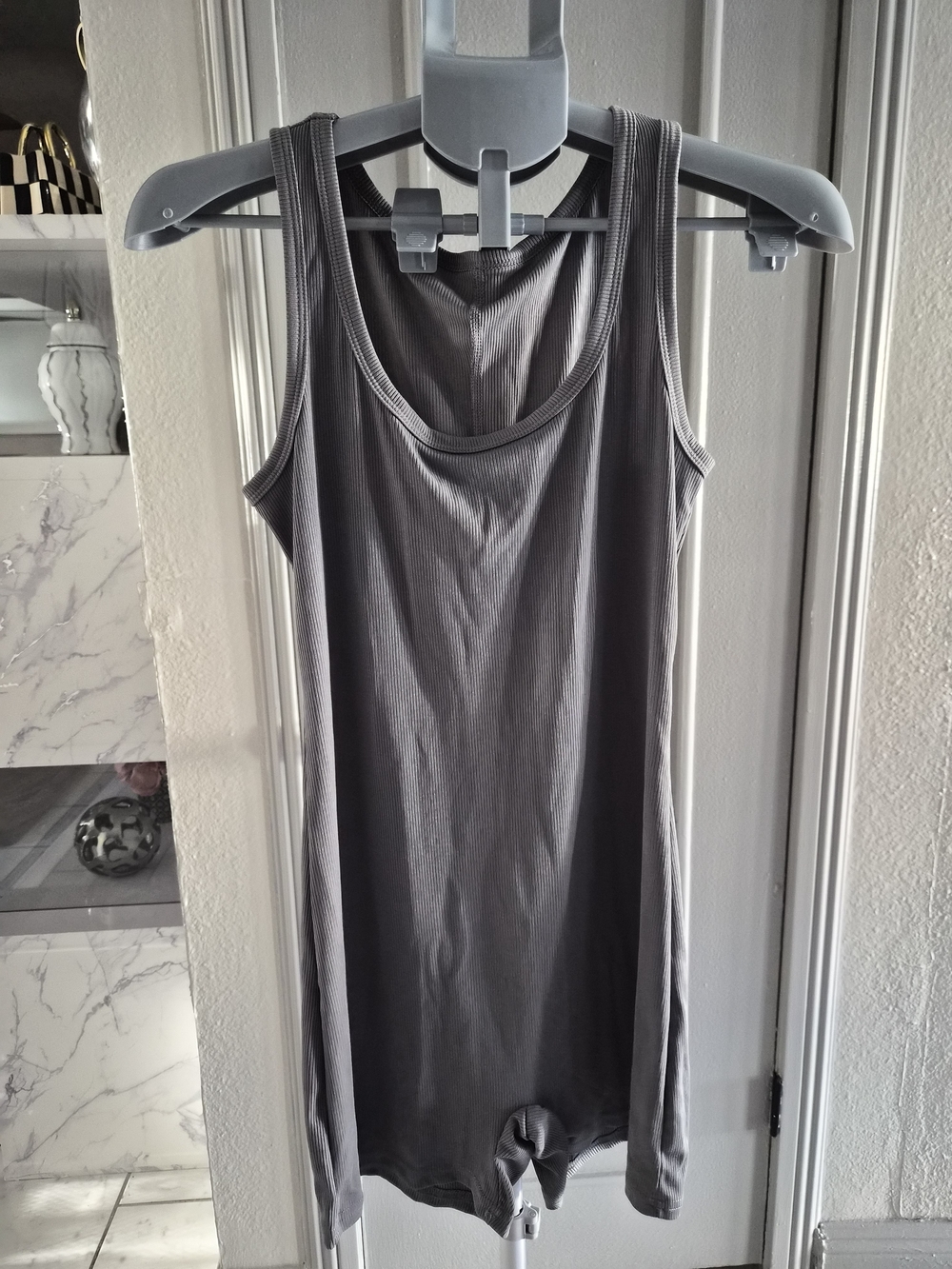 Ribbed Scoop Neck Bodysuit Romper - Gray
